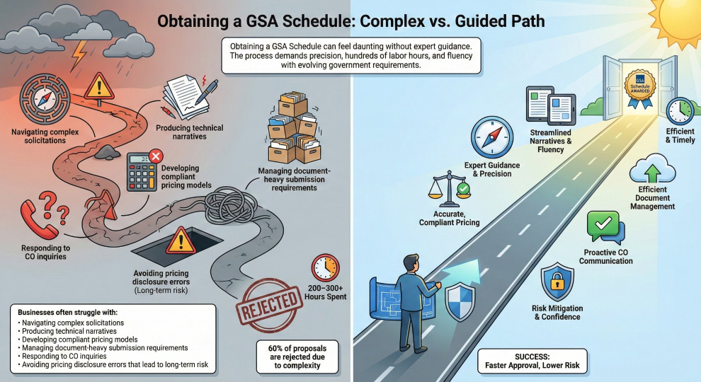 Illustration comparing a guided GSA process with an unstructured approach