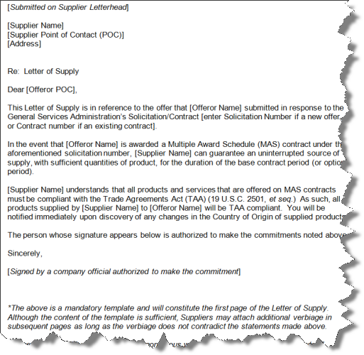 gsa letter of supply